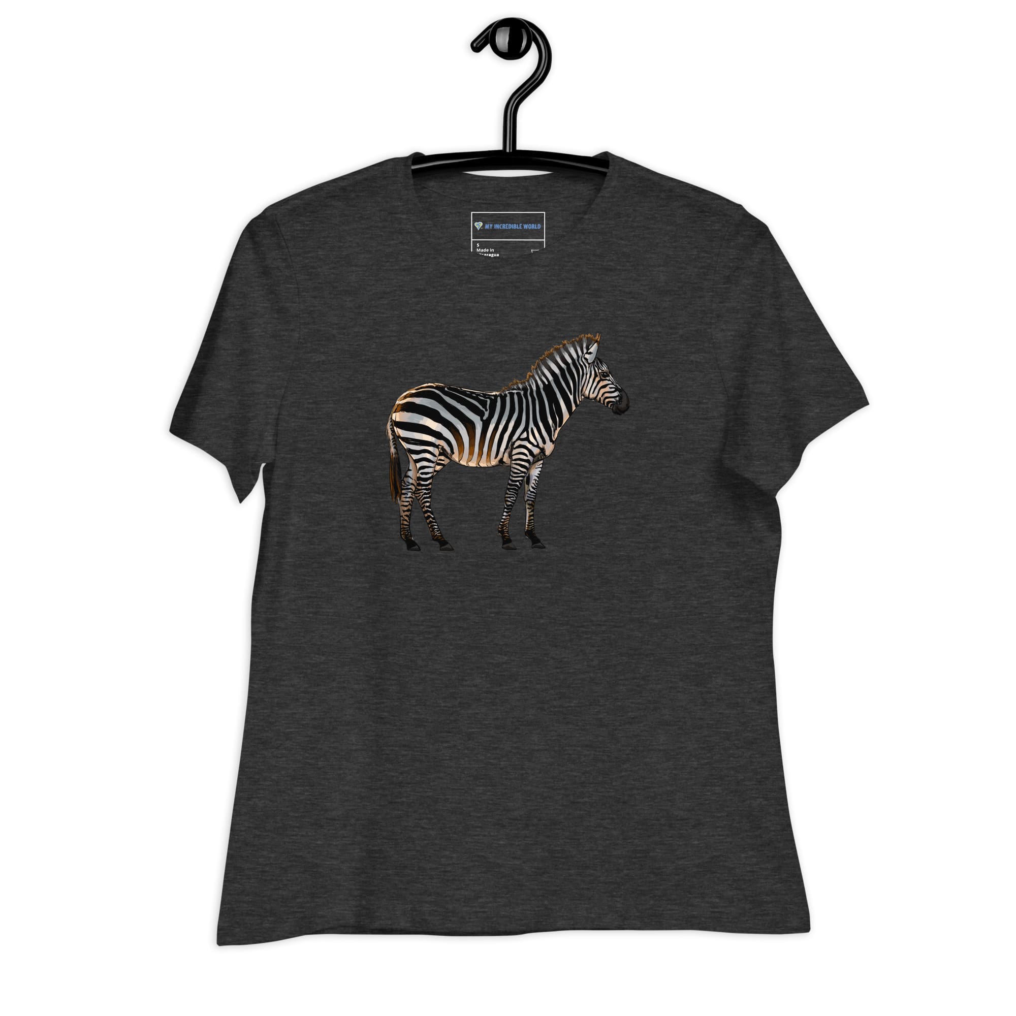 "Watercolor Zebra" Women's Zebra T-Shirt Dark Grey Heather / S