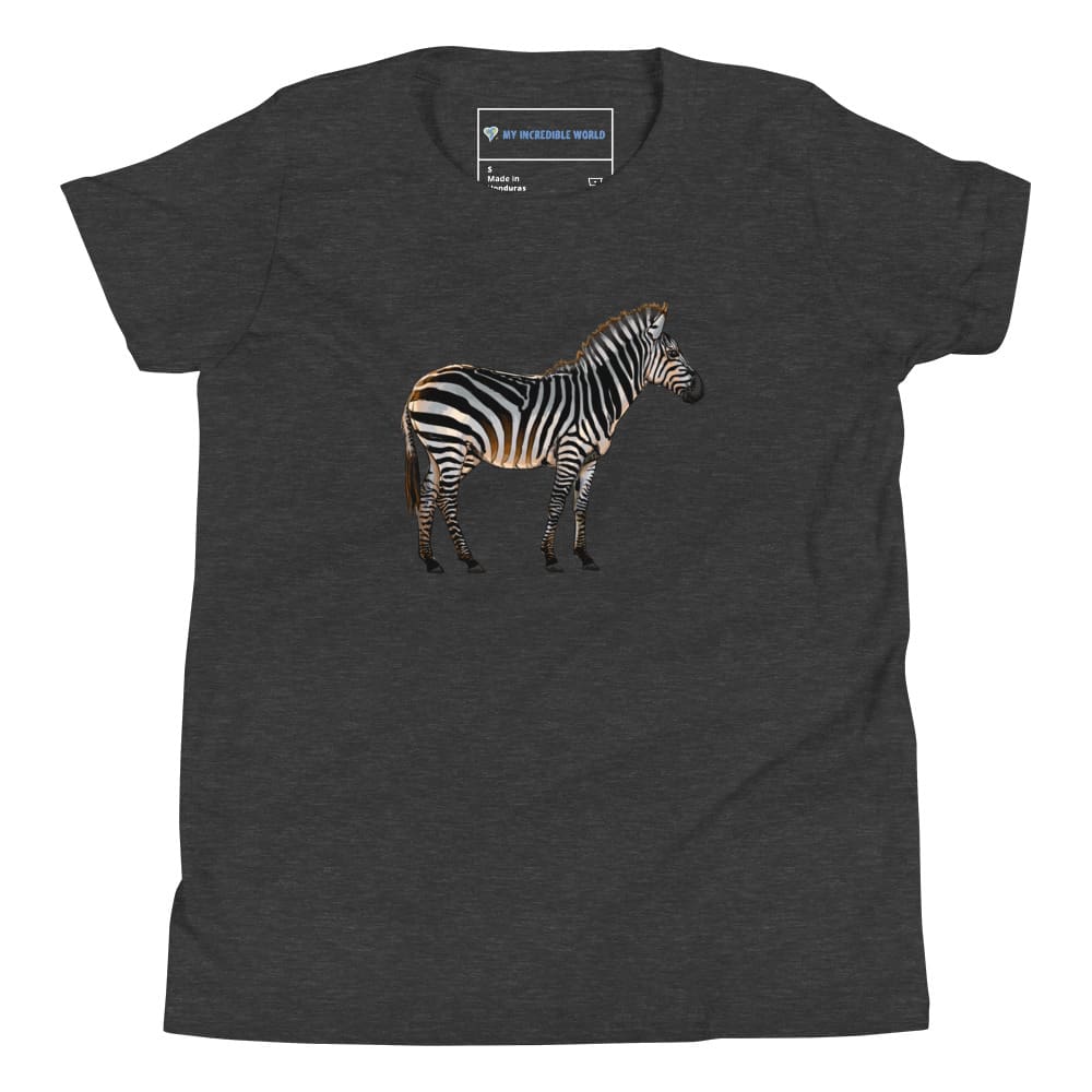 "Watercolor Zebra" Zebra T-Shirt (Youth/Kids) Dark Grey Heather / S