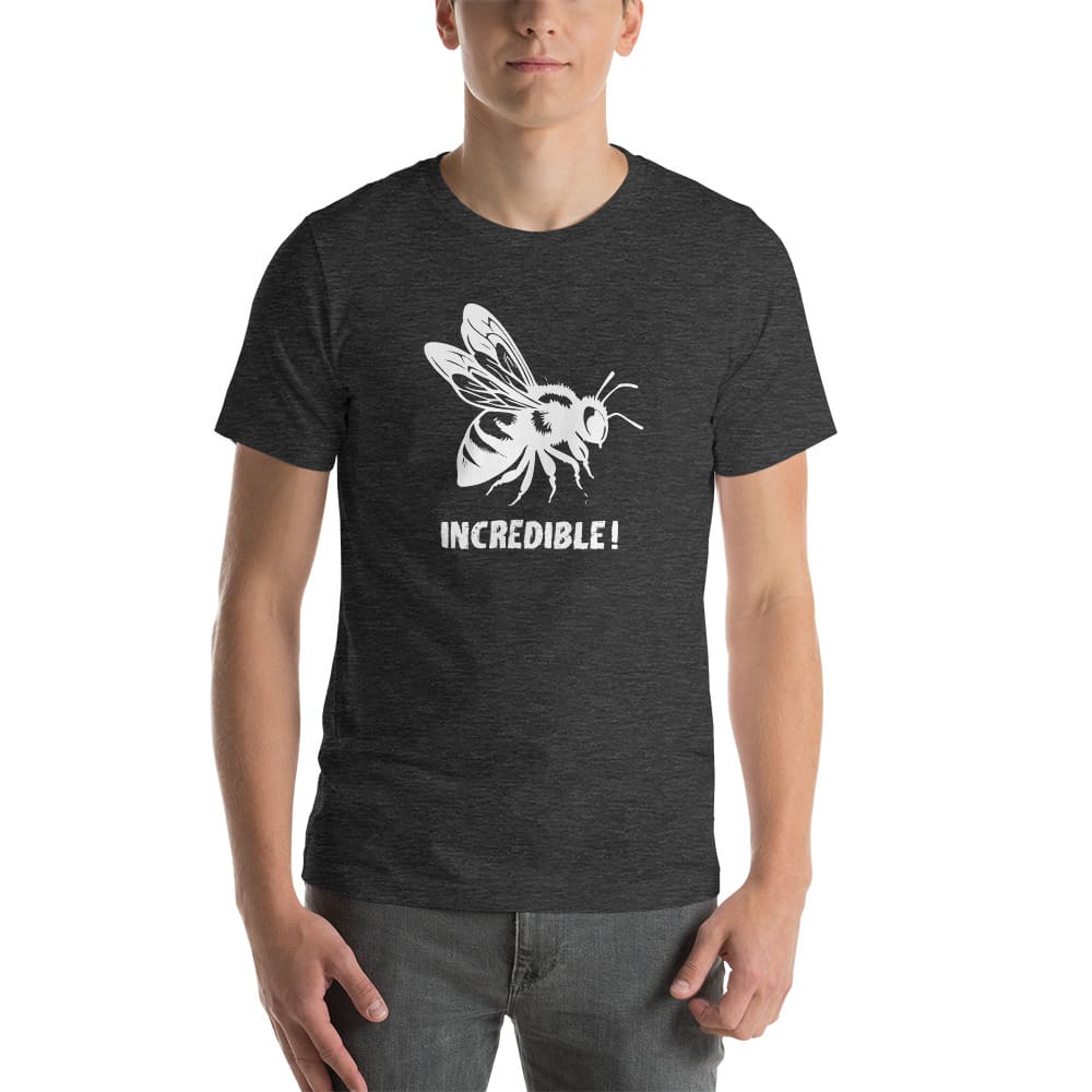 "Bees are Incredible" Bee T-Shirt - White Print (Adult Unisex / Men's) Dark Grey Heather / XS