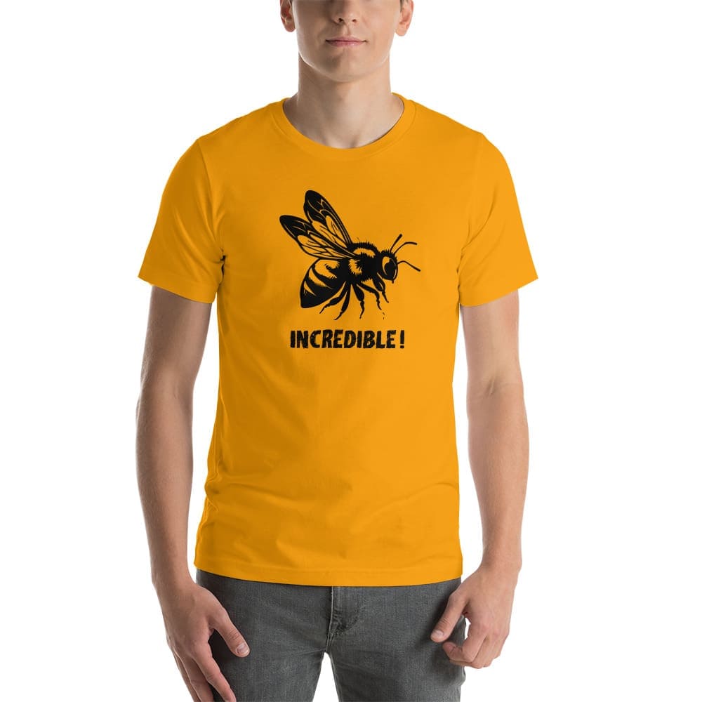 "Bees are Incredible" Bee T-Shirt - Black Print (Adult Unisex / Men's) Gold / S