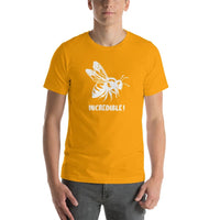 "Bees are Incredible" Bee T-Shirt - White Print (Adult Unisex / Men's) Gold / S