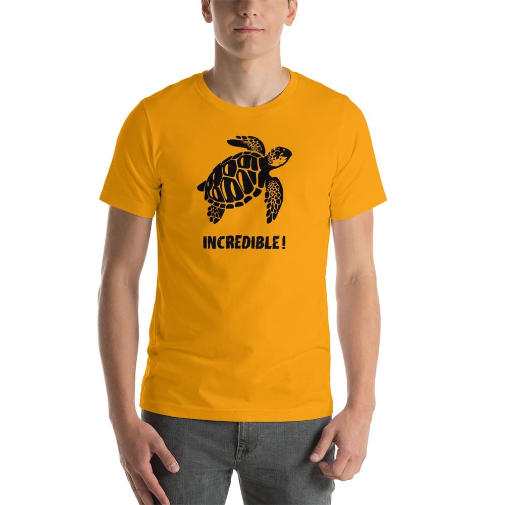 "Sea Turtles Are Incredible" Sea Turtle T-Shirt - Black Print (Adult Unisex / Men's) Gold / S