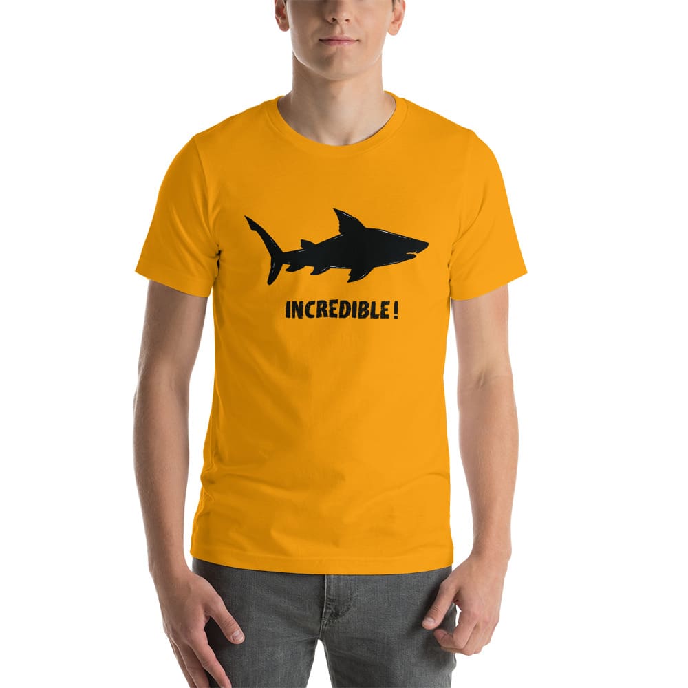 "Sharks Are Incredible" Shark T-Shirt - Black Print (Adult Unisex/Men's) Gold / S