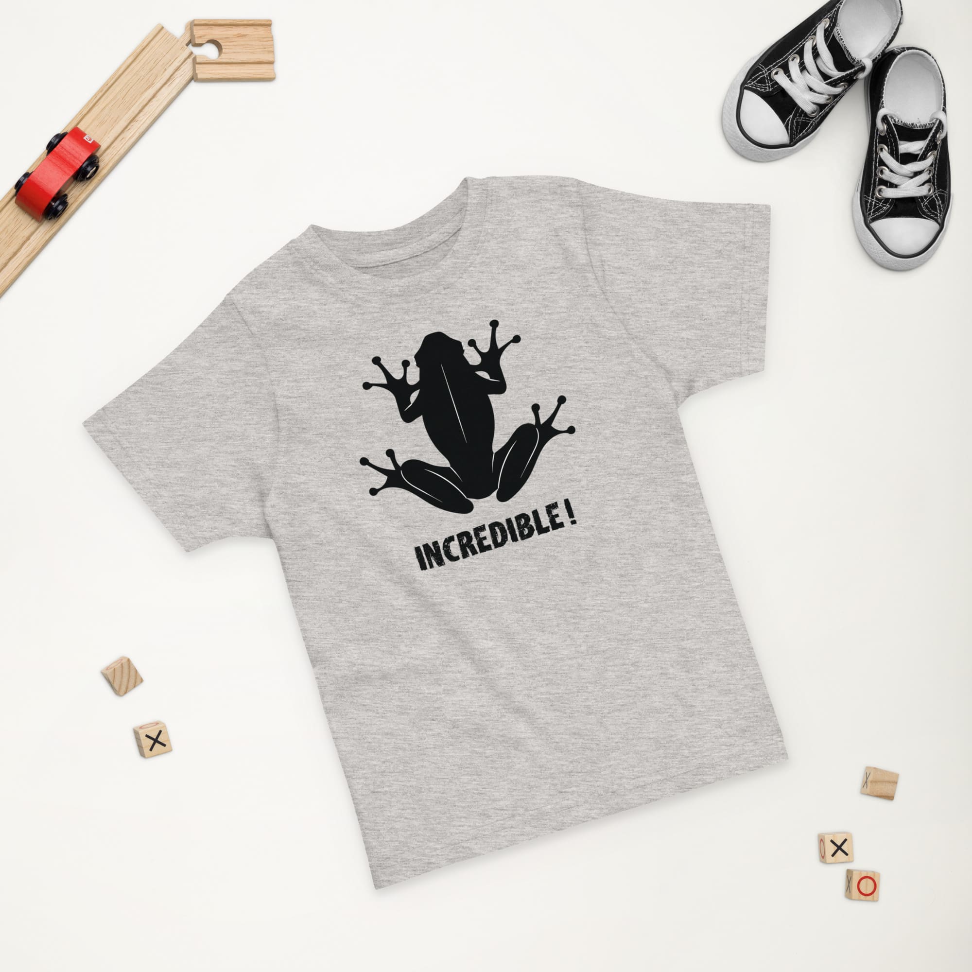 “Frogs Are Incredible” Frog T-Shirt for Toddlers (Black Print) Heather / 2