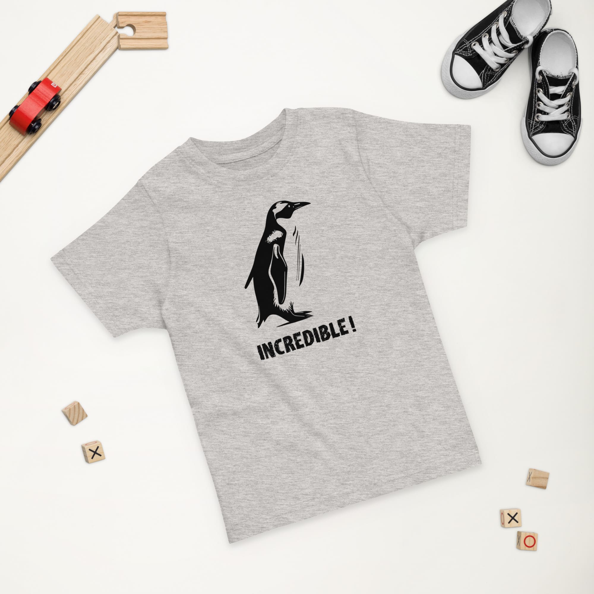 Penguins Are Incredible!” Penguin T-Shirt – Black Print (Toddlers) Heather / 2