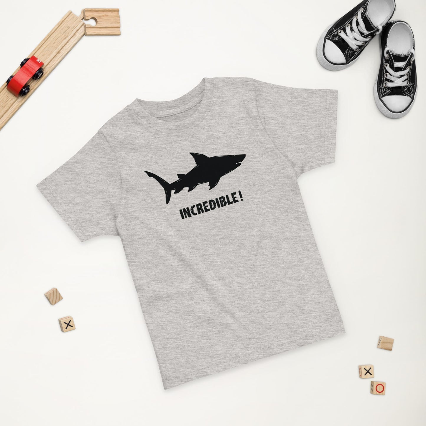 “Sharks Are Incredible” Shark T-Shirt for Toddlers (Black Print) Heather / 2