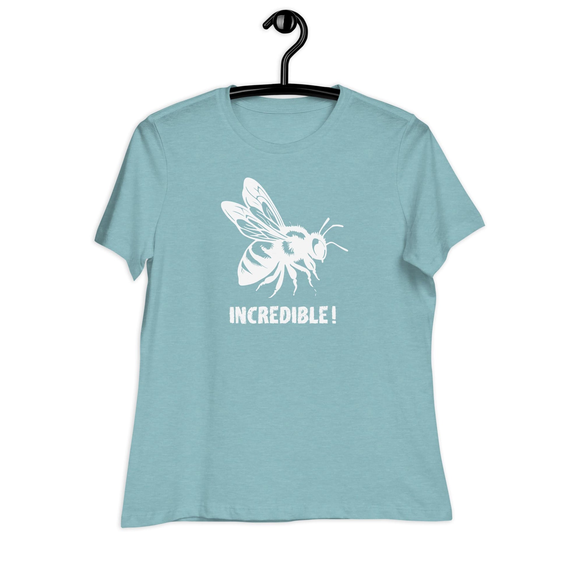 "Bees Are Incredible" Bee T-Shirt for Women - White Print Heather Blue Lagoon / S