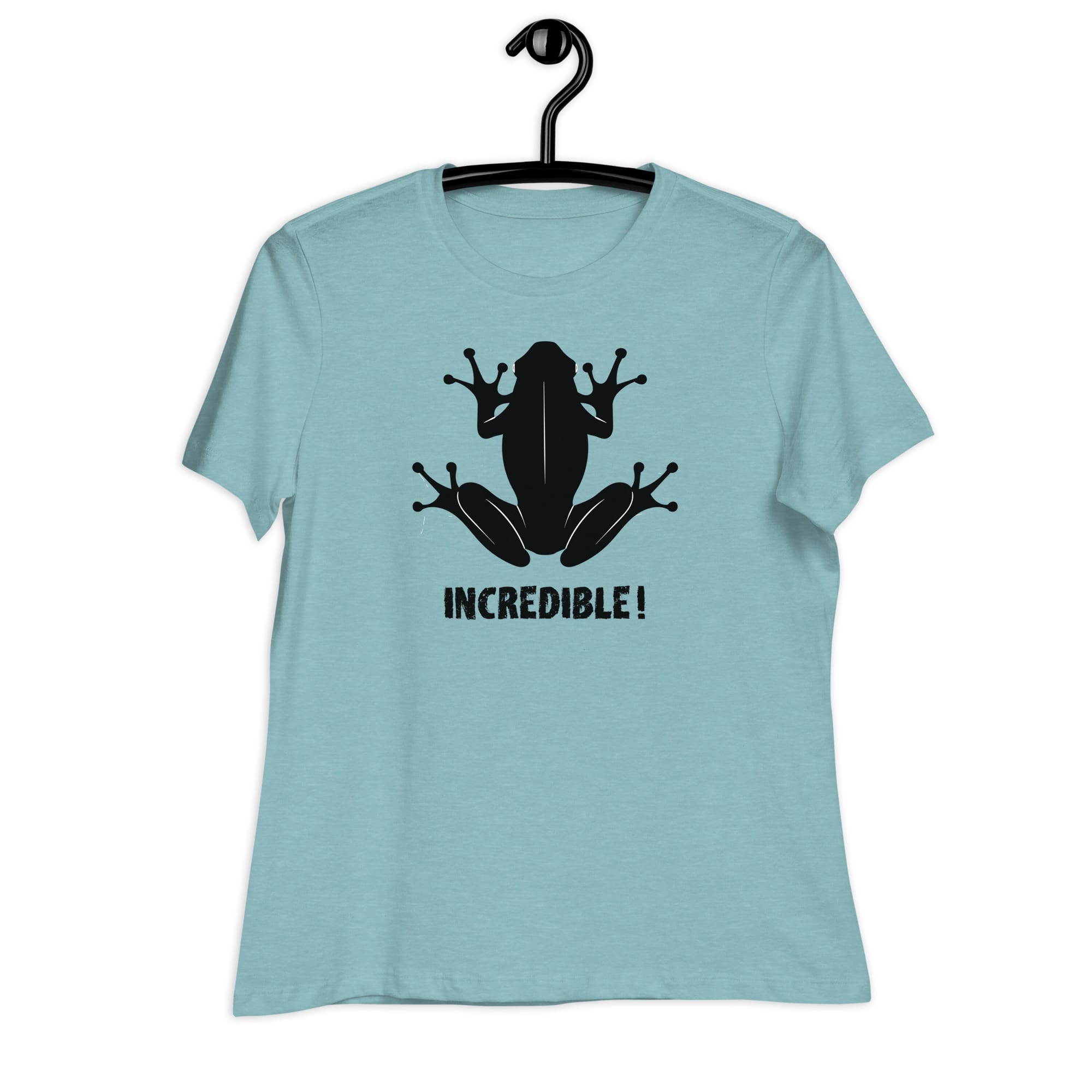 "Frogs Are Incredible" Frog T-Shirt for Women (Black Print) Heather Blue Lagoon / S