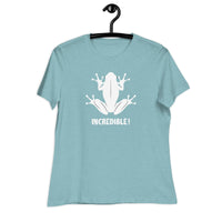 "Frogs Are Incredible" Frog T-Shirt for Women (White Print) Heather Blue Lagoon / S