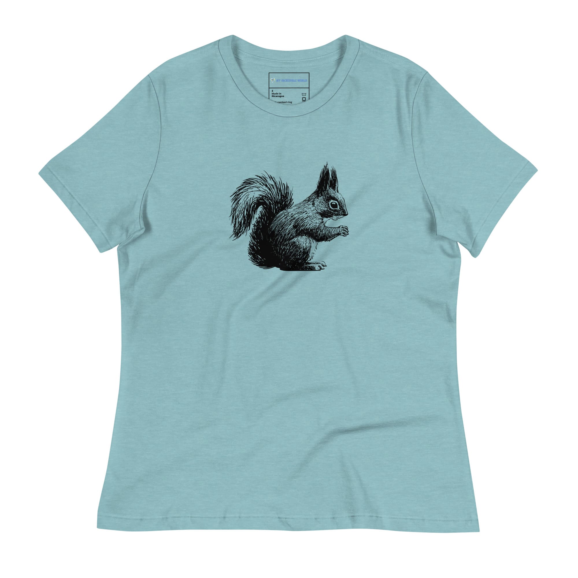 "Gentle Squirrel" Squirrel Sketch T-Shirt (Women's) Heather Blue Lagoon / S