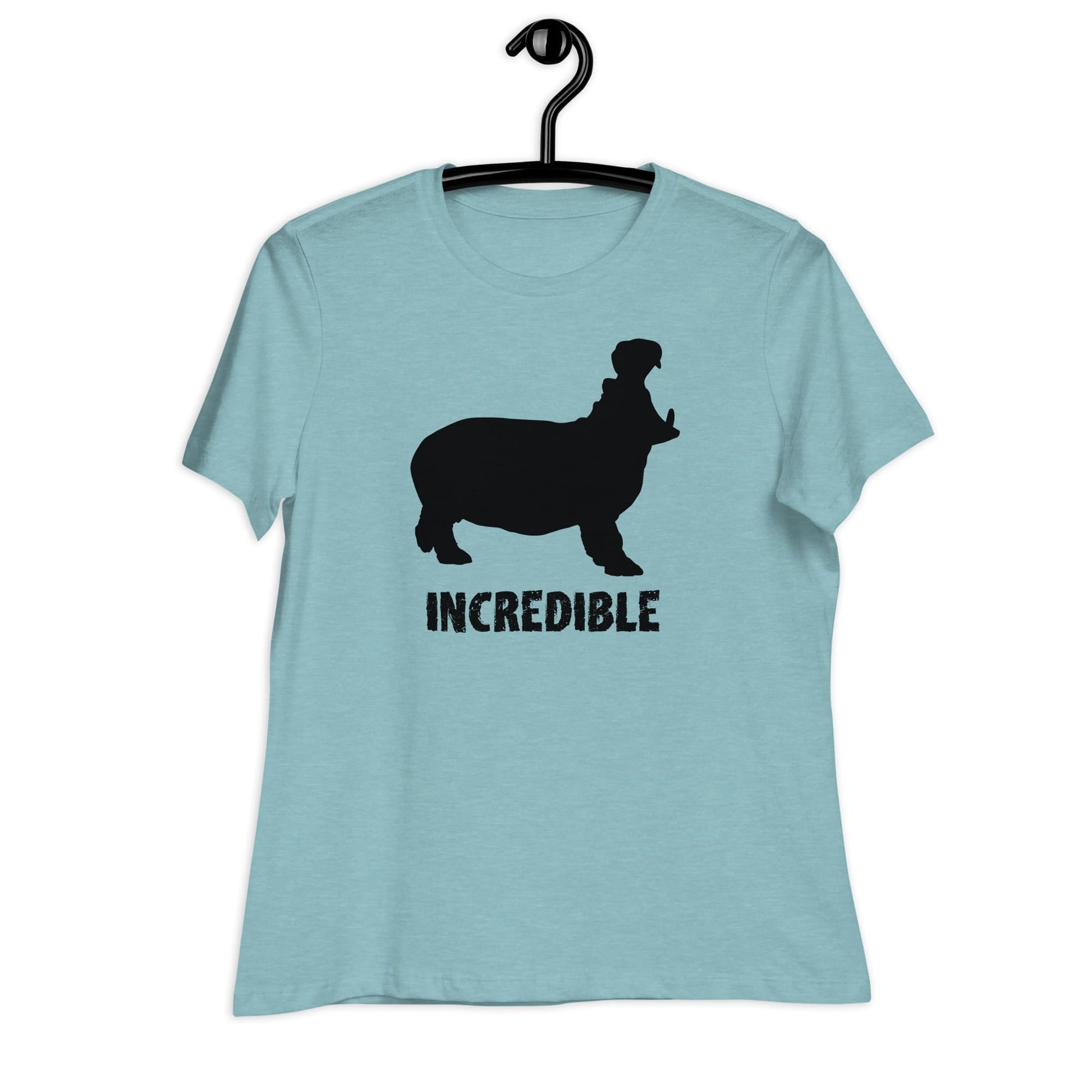 "Hippos are Incredible" T-Shirt - Black Print (Women's) Heather Blue Lagoon / S