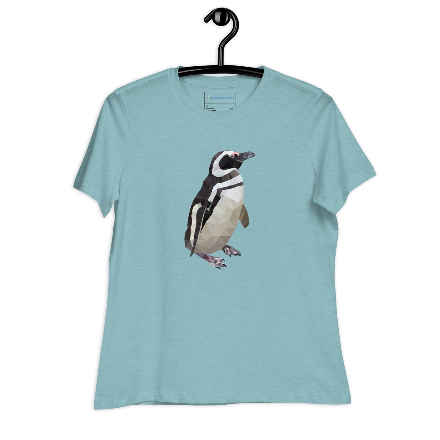 "Low-Poly Penguin" Polygonal Penguin T-Shirt for Women Heather Blue Lagoon / S