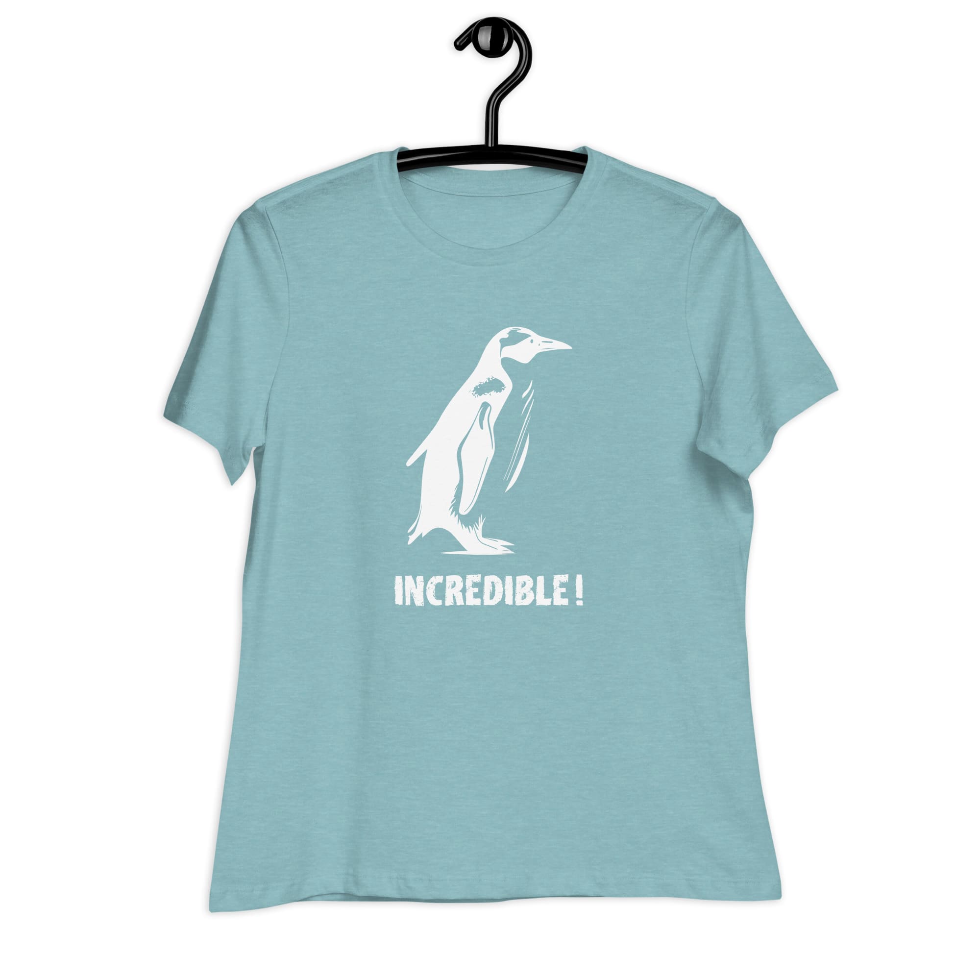 Penguins Are Incredible!” Penguin T-Shirt – White Print (Women’s) Heather Blue Lagoon / S