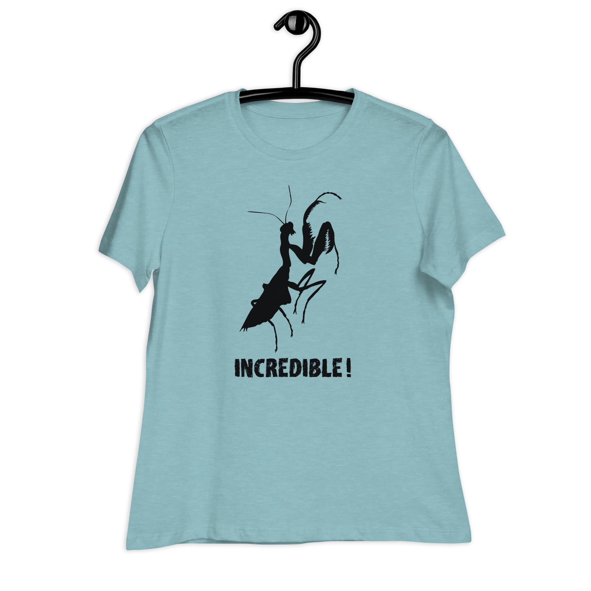 "Praying Mantises Are Incredible!" Praying Mantis T-Shirt - Black Print (Women's) Heather Blue Lagoon / S