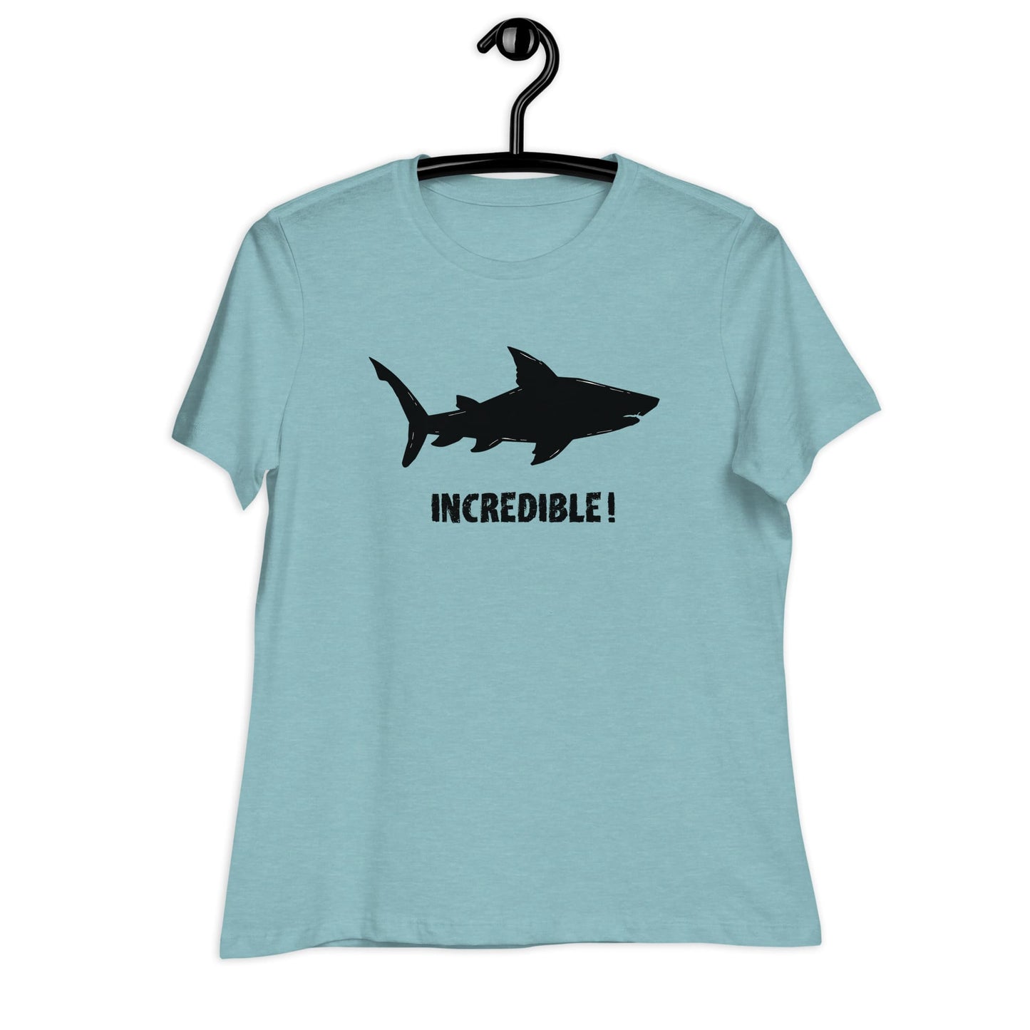 “Sharks Are Incredible” Shark T-Shirt for Women (Black Print) Heather Blue Lagoon / S