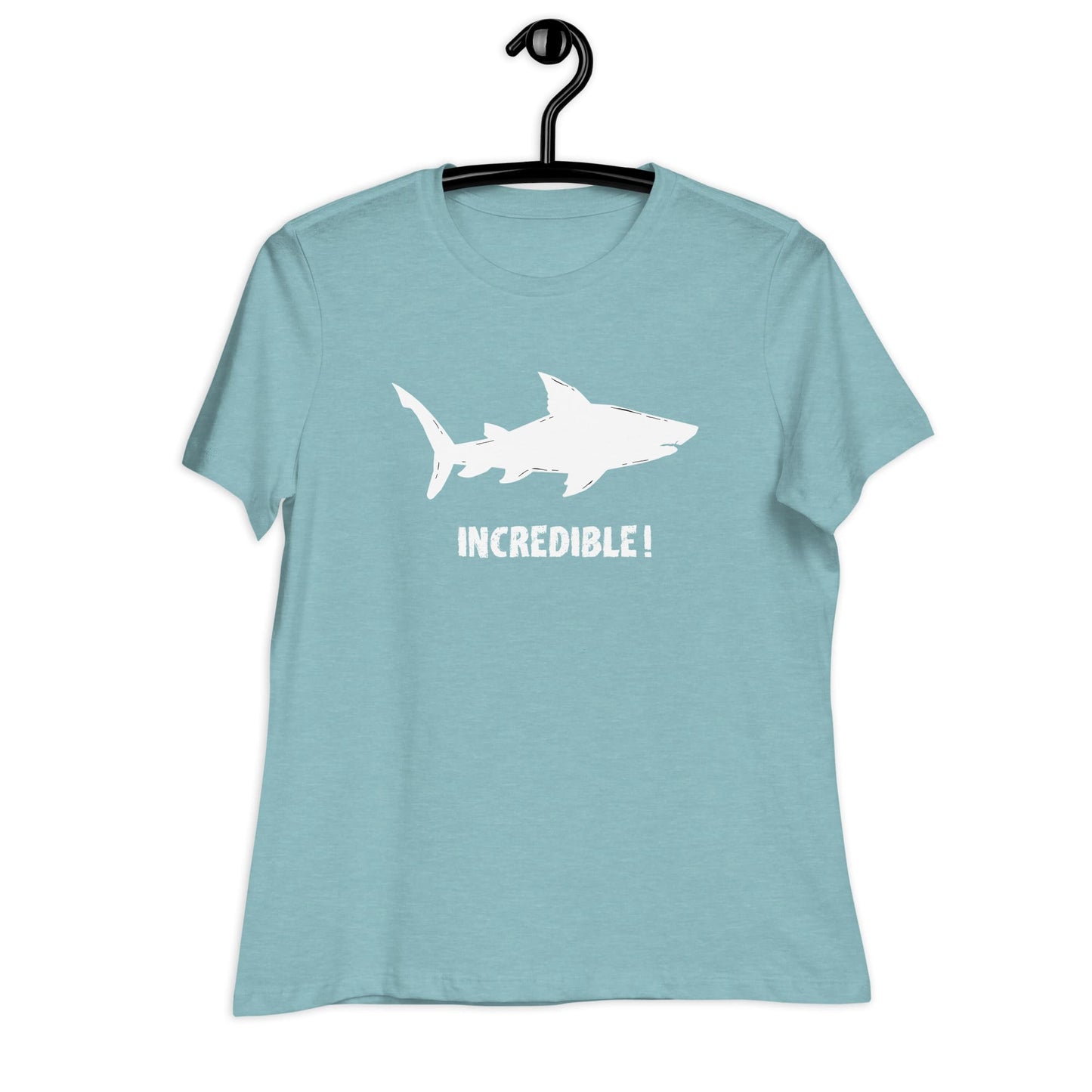 "Sharks Are Incredible" Shark T-Shirt for Women (White Print) Heather Blue Lagoon / S