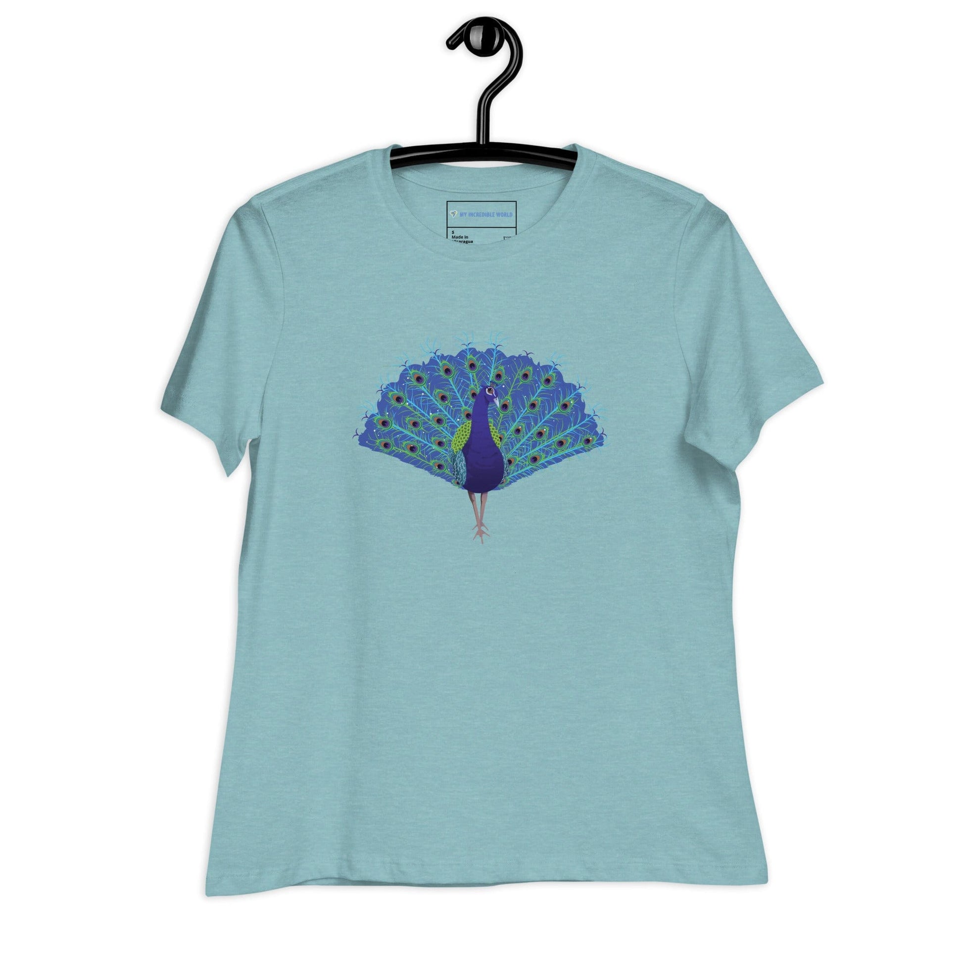 "Strut Your Stuff" Peacock T-Shirt (Women's) Heather Blue Lagoon / S