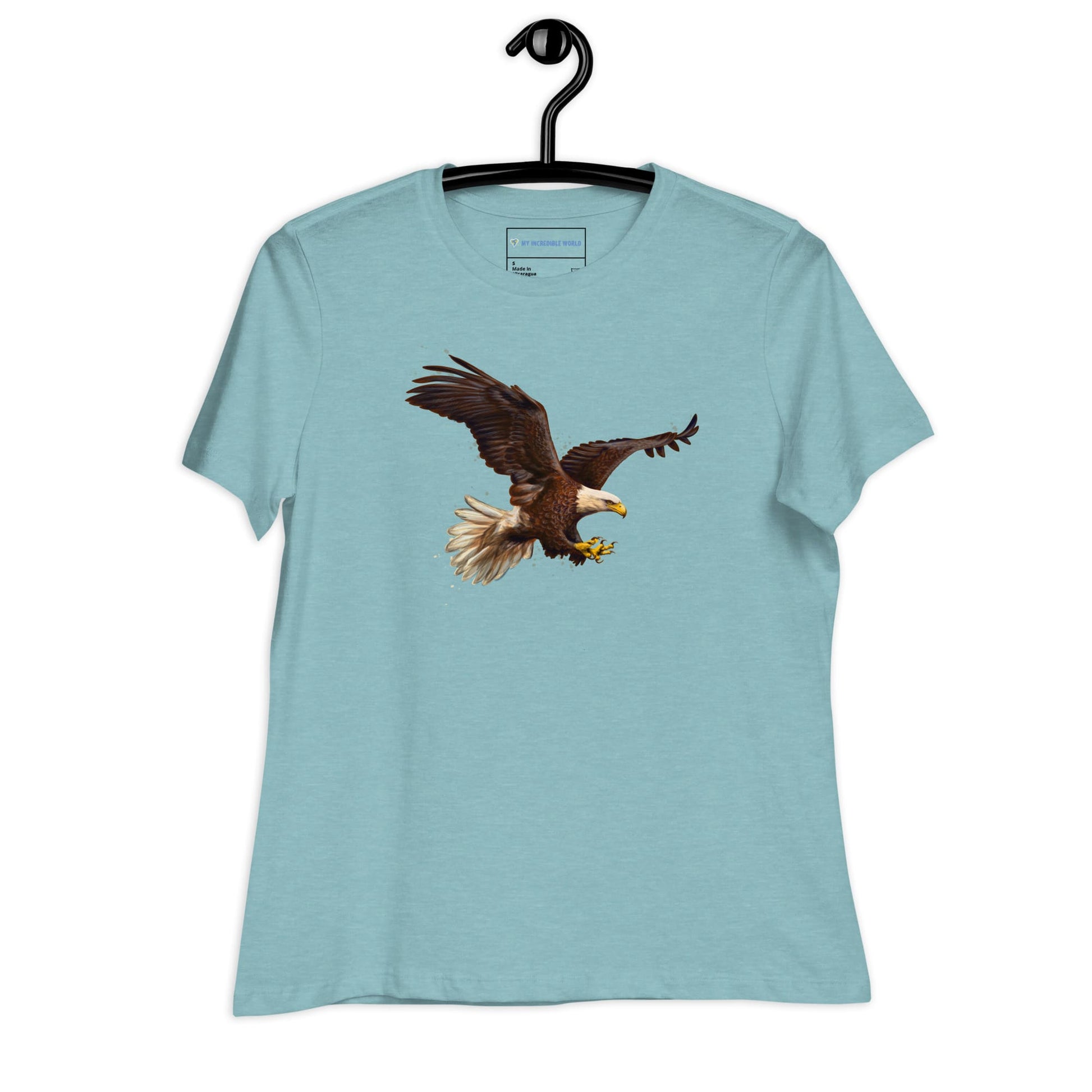 "Watercolor Bald Eagle" Women's Bald Eagle T-Shirt Heather Blue Lagoon / S