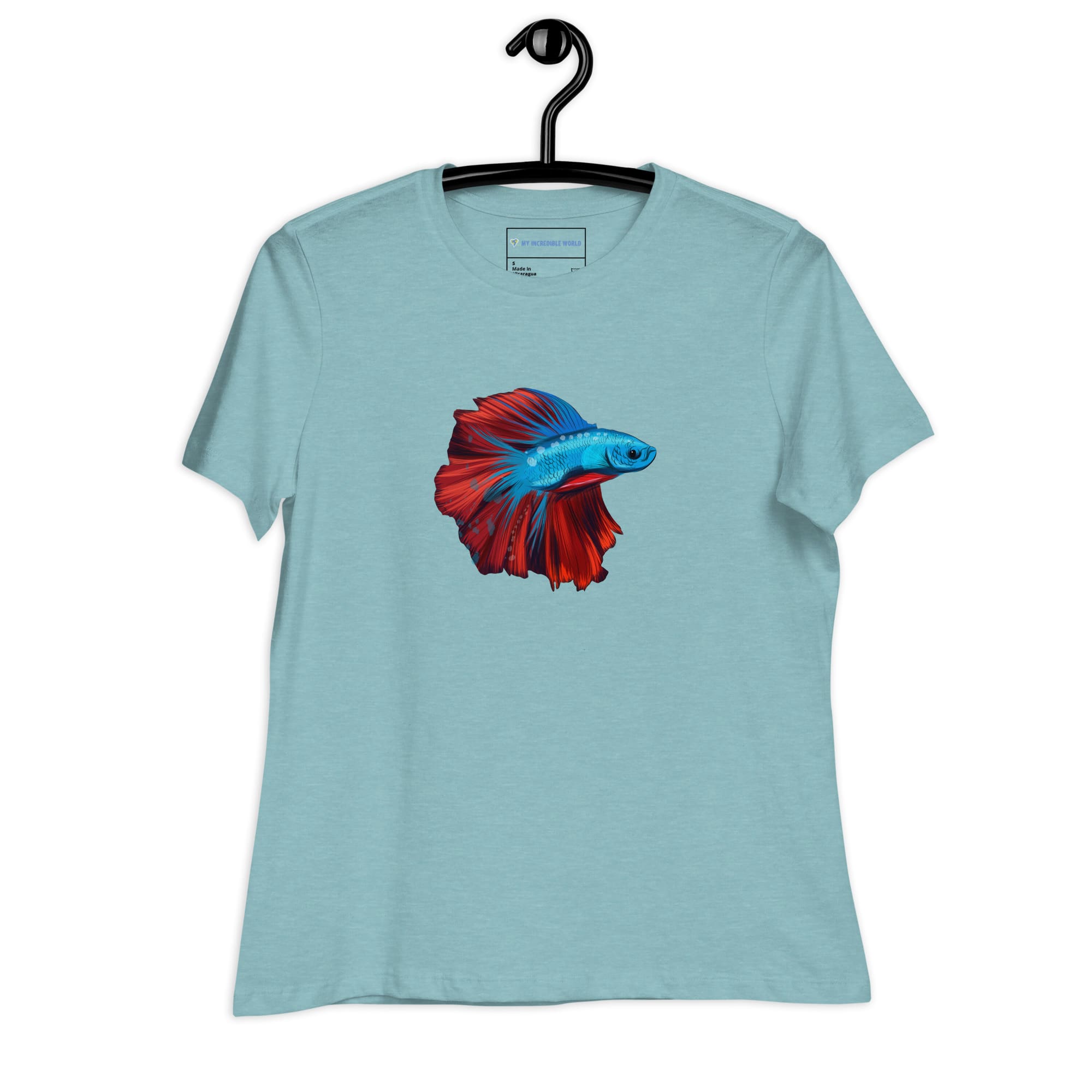 "Watercolor Betta" Women's Betta Fish T-Shirt Heather Blue Lagoon / S