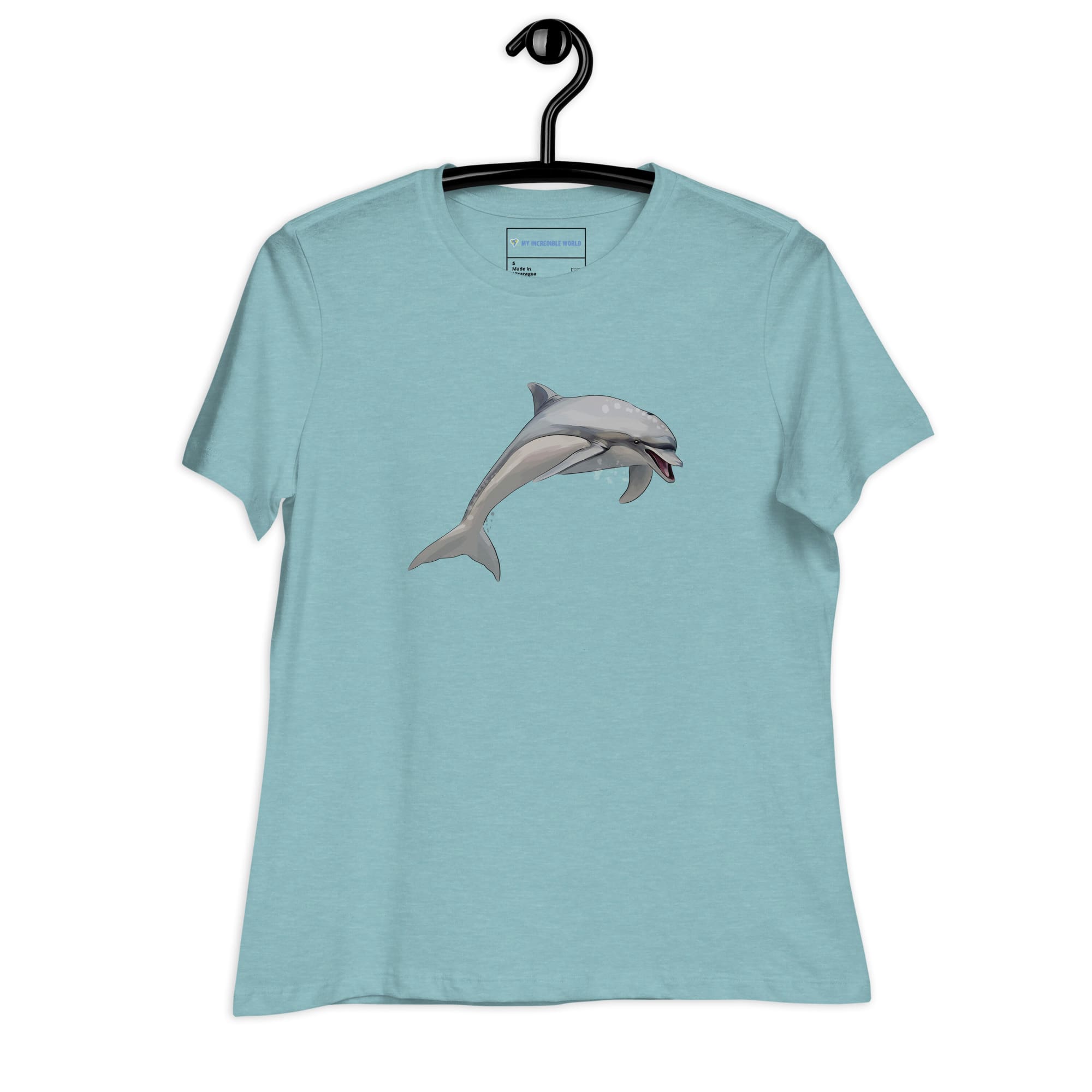 "Watercolor Dolphin" Women's Dolphin T-Shirt Heather Blue Lagoon / S