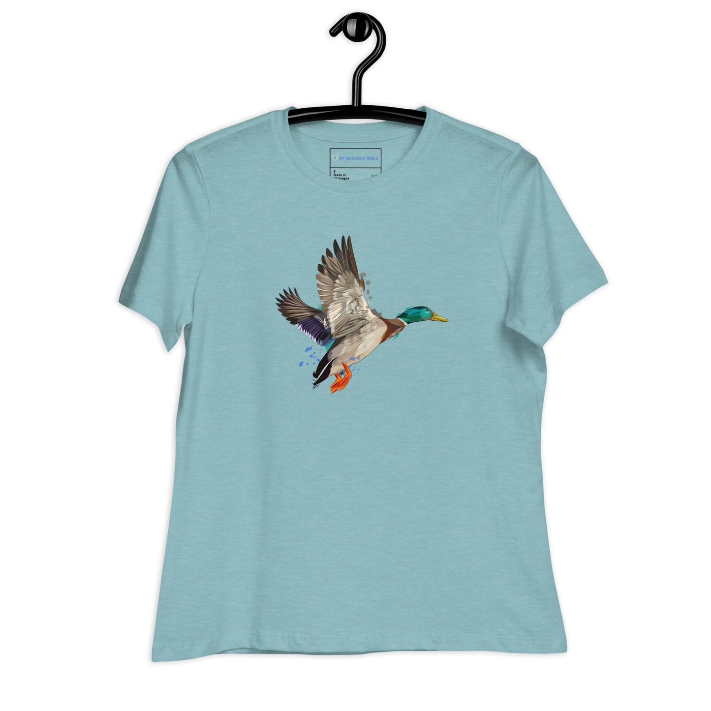 "Watercolor Duck" Women's Mallard Duck T-Shirt Heather Blue Lagoon / S