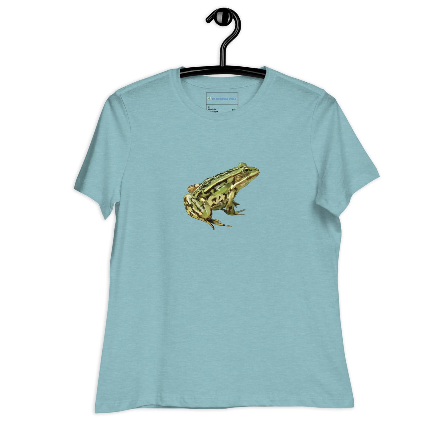 "Watercolor Frog" Women's Frog T-Shirt Heather Blue Lagoon / S