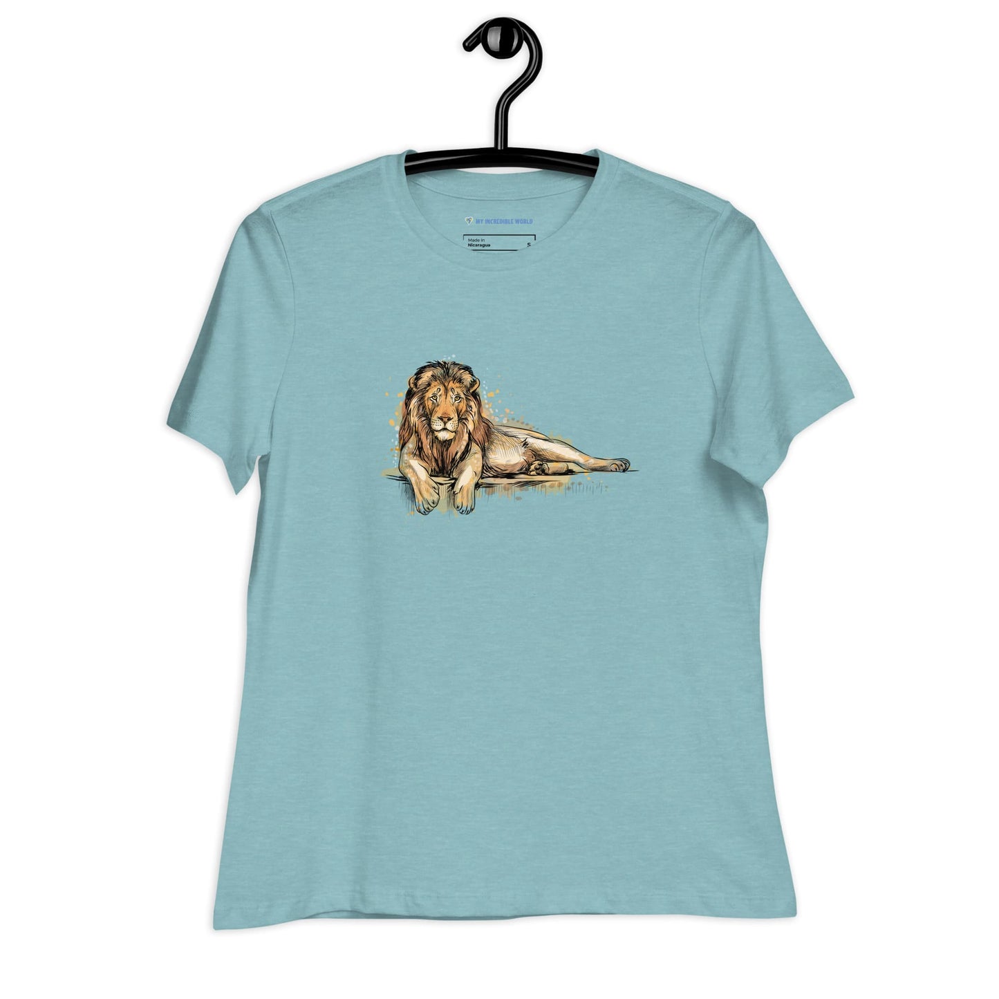 "Watercolor Lion" Women's Lion T-Shirt Heather Blue Lagoon / S