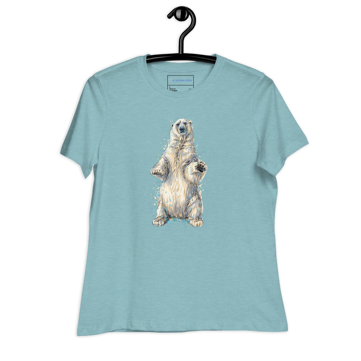 "Watercolor Polar Bear" Women's Polar Bear T-Shirt Heather Blue Lagoon / S