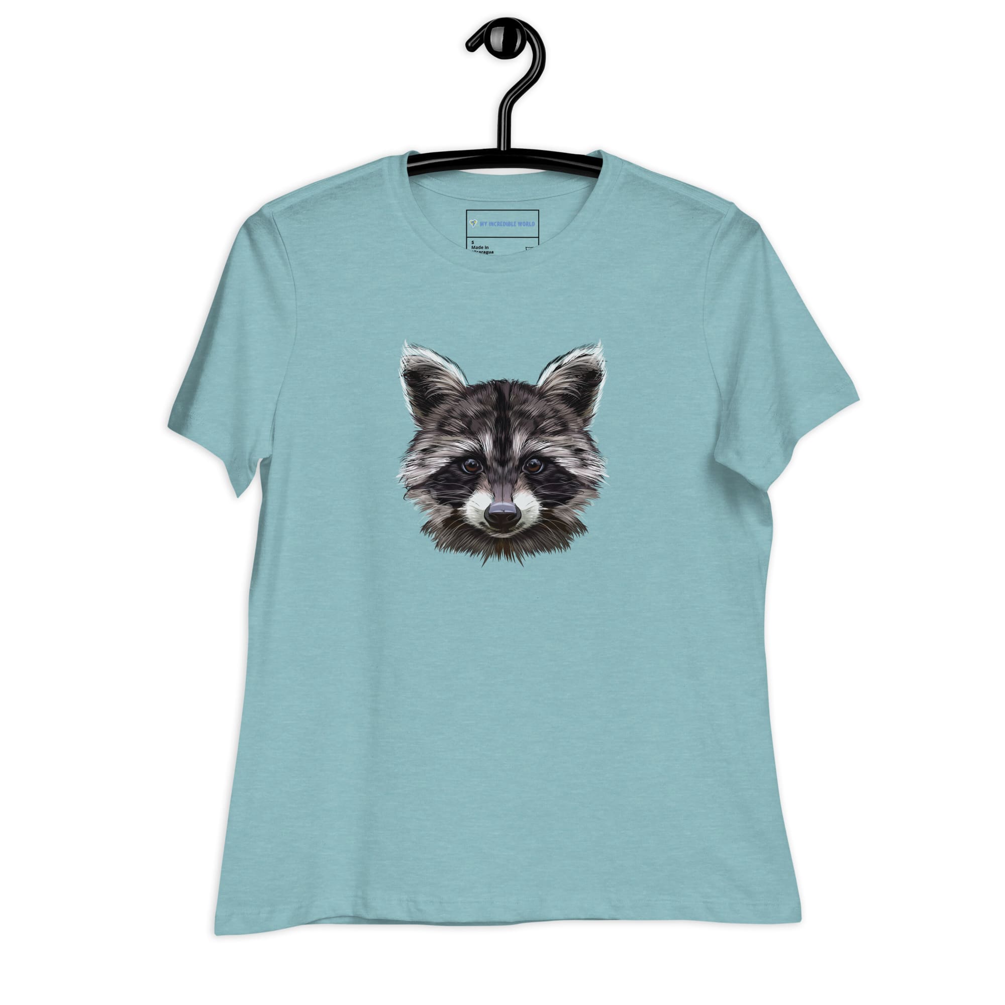 "Watercolor Raccoon" Women's Raccoon T-Shirt Heather Blue Lagoon / S