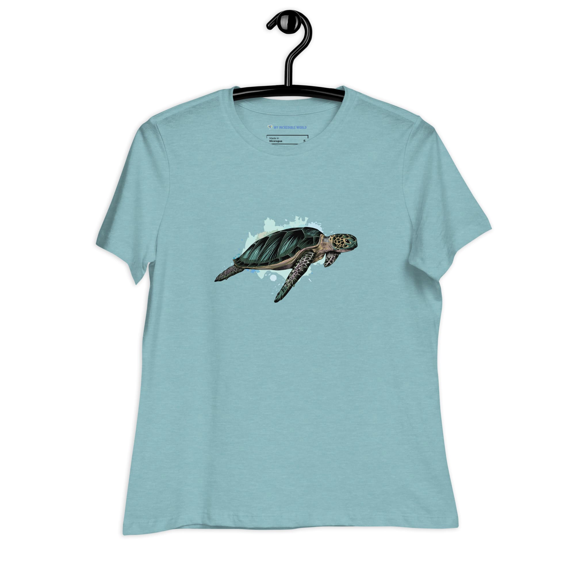 "Watercolor Sea Turtle" Women's Sea Turtle T-Shirt Heather Blue Lagoon / S