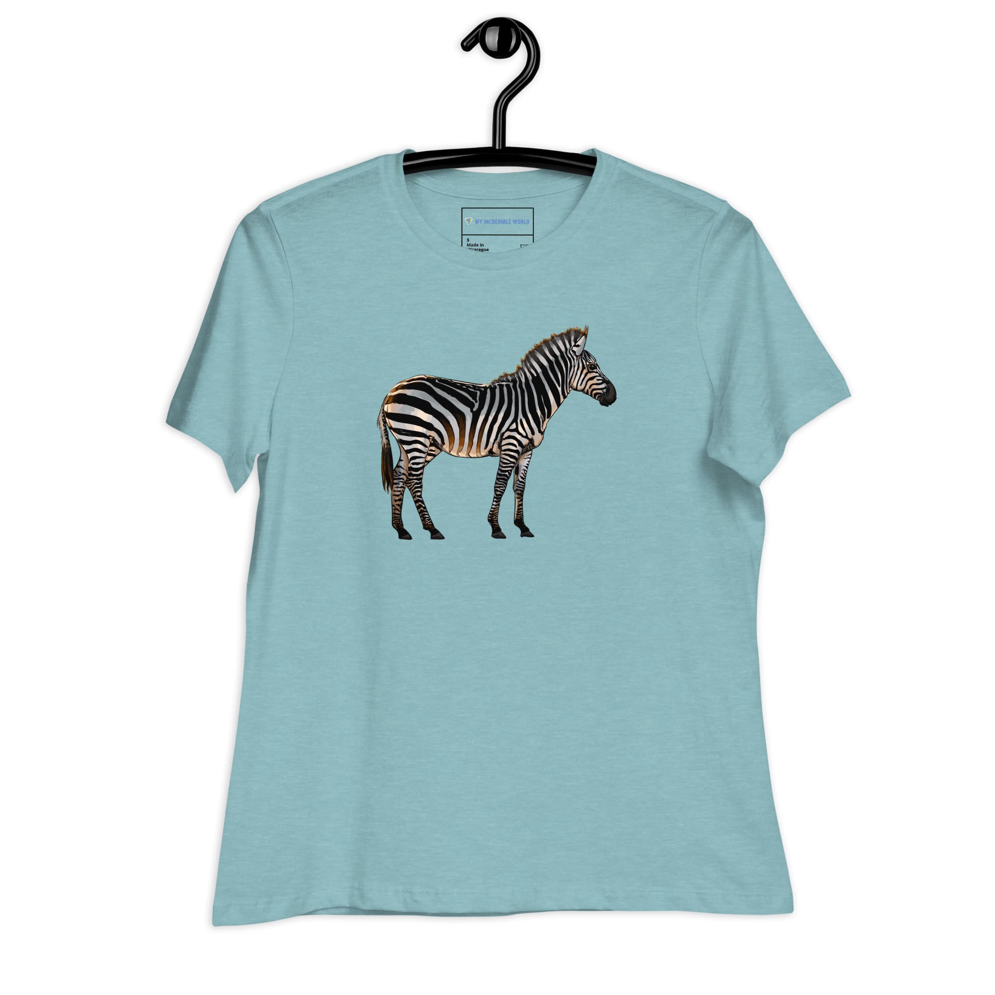 "Watercolor Zebra" Women's Zebra T-Shirt Heather Blue Lagoon / S