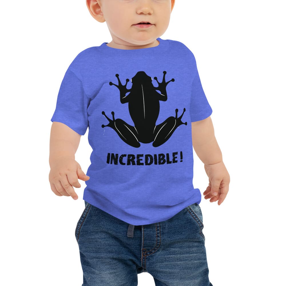 "Frogs Are Incredible" Frog T-Shirt for Babies (Black Print) Heather Columbia Blue / 6-12m