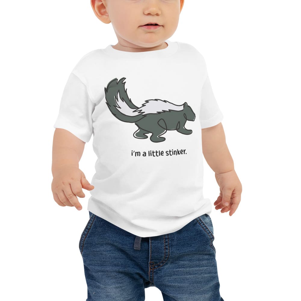 "I'm a Little Stinker" Skunk T-Shirt for Babies Heather Columbia Blue / 6-12m