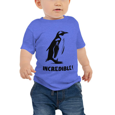 "Penguins Are Incredible" Penguin T-Shirt for Babies (Black Print) Heather Columbia Blue / 6-12m