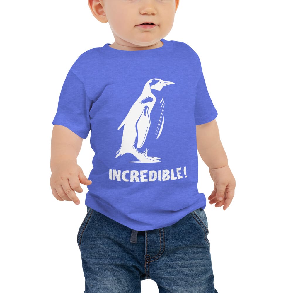 "Penguins Are Incredible" Penguin T-Shirt for Babies (White Print) Heather Columbia Blue / 6-12m