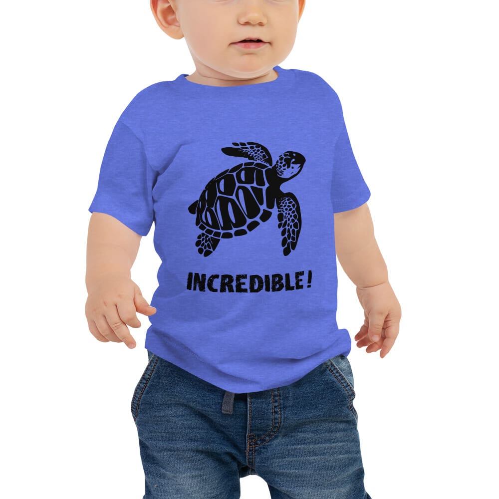 "Sea Turtles Are Incredible" Sea Turtle T-Shirt for Babies (Black Print) Heather Columbia Blue / 6-12m