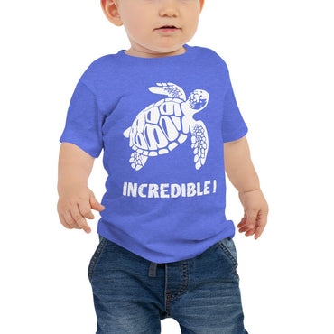 "Sea Turtles Are Incredible" Sea Turtle T-Shirt for Babies (White Print) Heather Columbia Blue / 6-12m