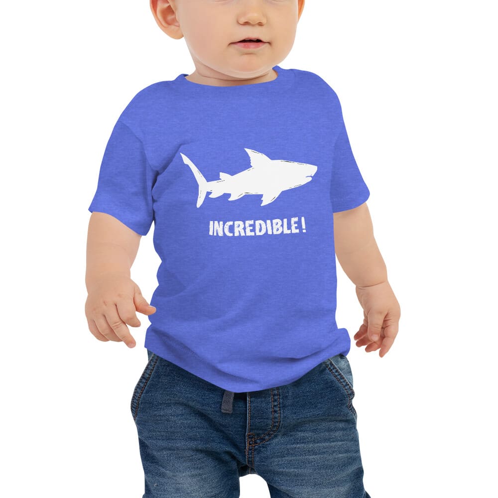 "Sharks Are Incredible" Shark T-Shirt for Babies (White Print) Heather Columbia Blue / 6-12m