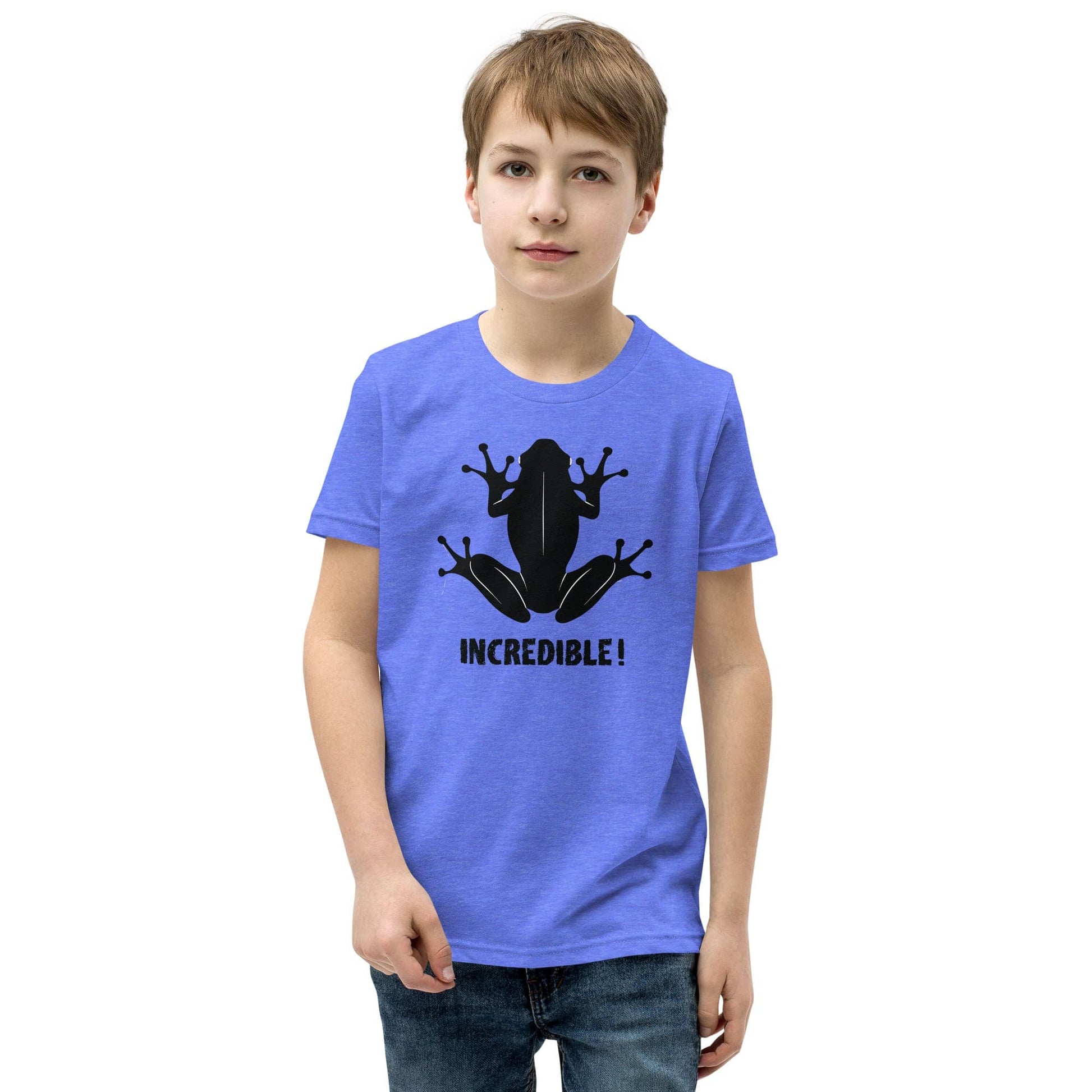 "Frogs Are Incredible" Frog T-Shirt for Youth/Kids (Black Print) Heather Columbia Blue / S