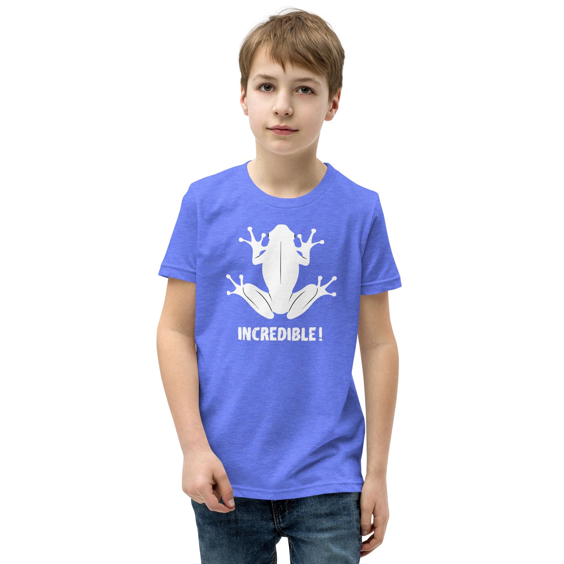 "Frogs Are Incredible" Frog T-Shirt for Youth/Kids (White Print) Heather Columbia Blue / S