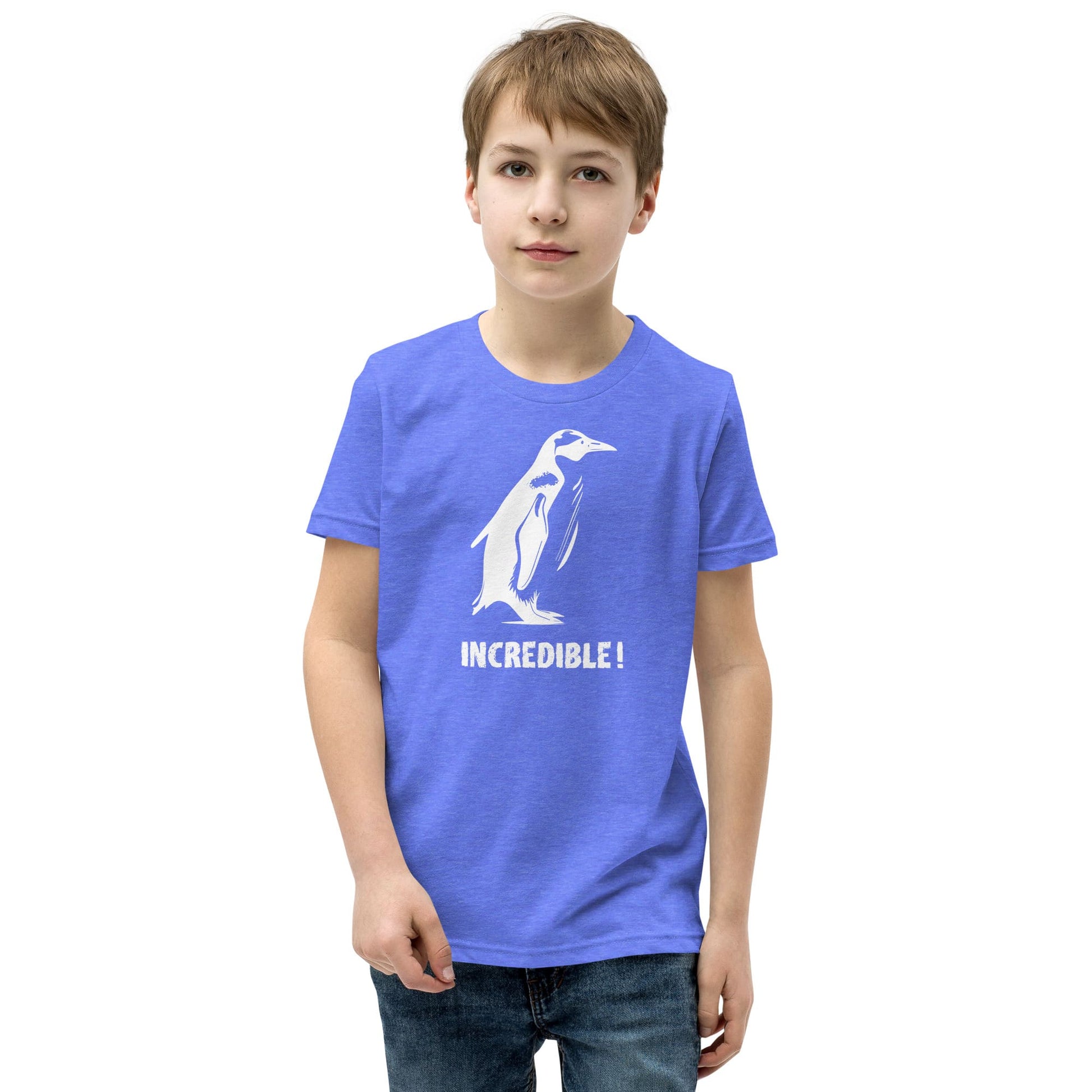 "Penguins Are Incredible" Penguin T-Shirt for Kids/Youth (White Print) Heather Columbia Blue / S