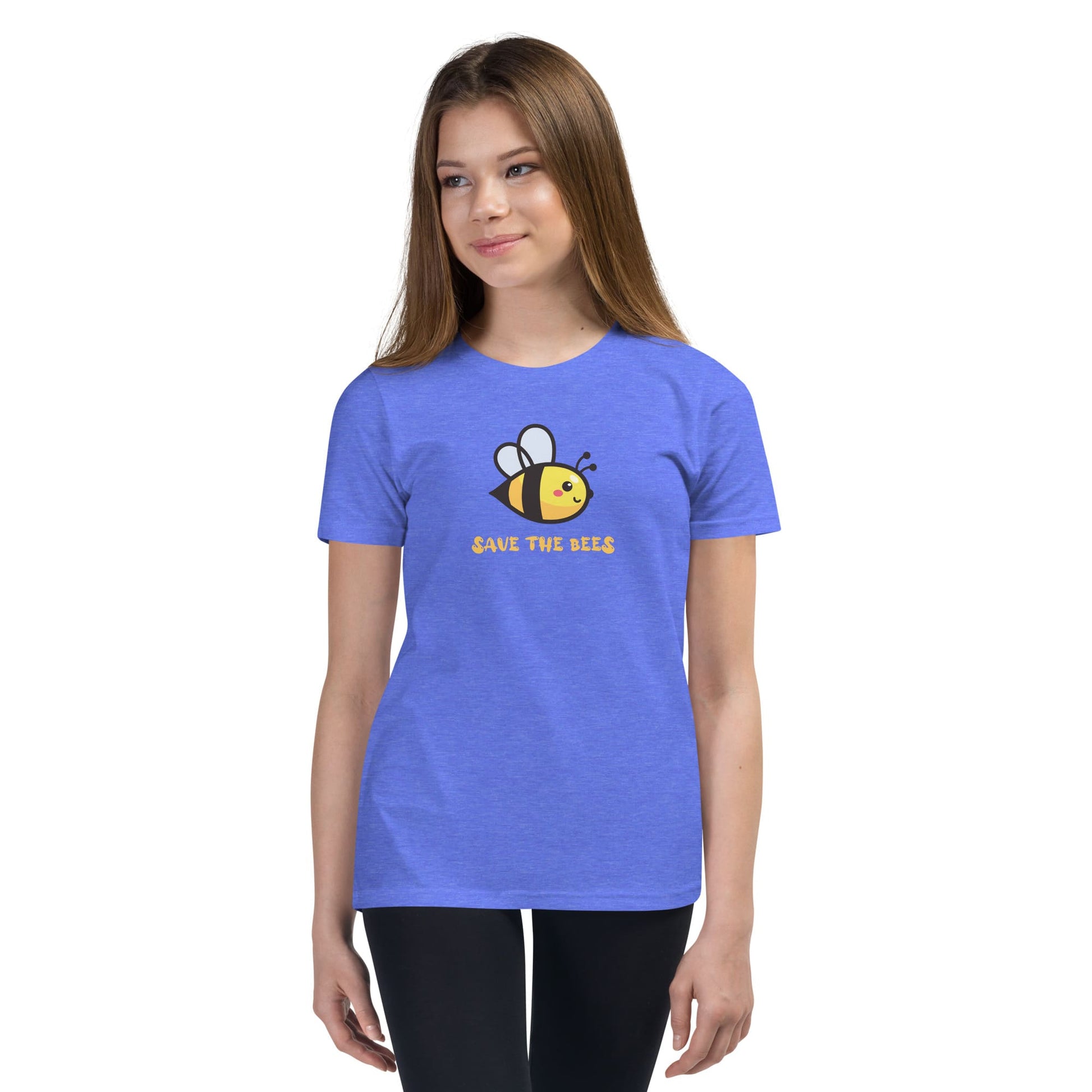 "Save the Bees" Bee T-Shirt for Youth/Kids Heather Columbia Blue / S