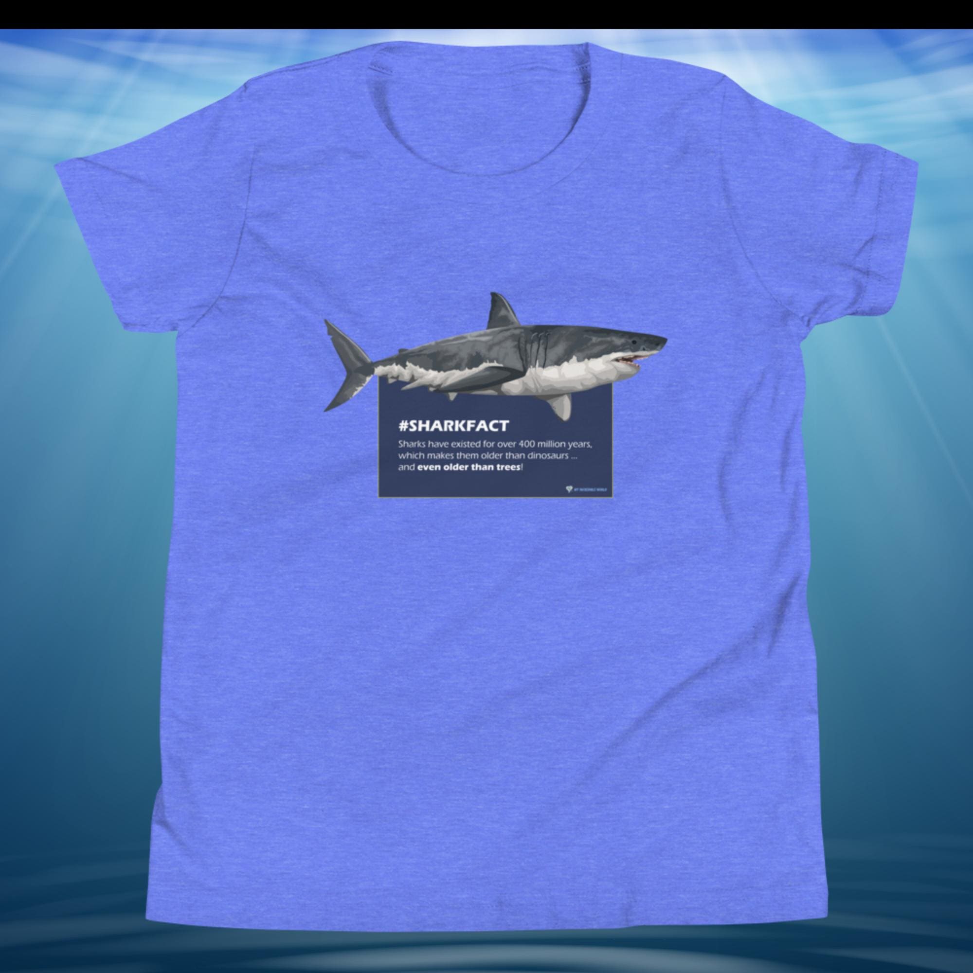 "SHARKFACT: Sharks Are Older Than Trees" Shark T-Shirt for Kids/Youth Heather Columbia Blue / S