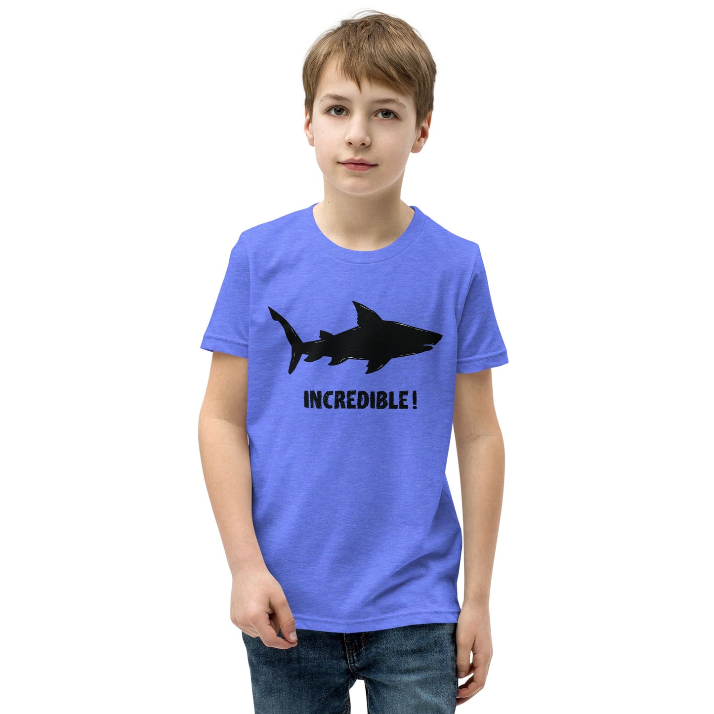 "Sharks Are Incredible!" Shark T-Shirt for Youth/Kids (Black Print) Heather Columbia Blue / S