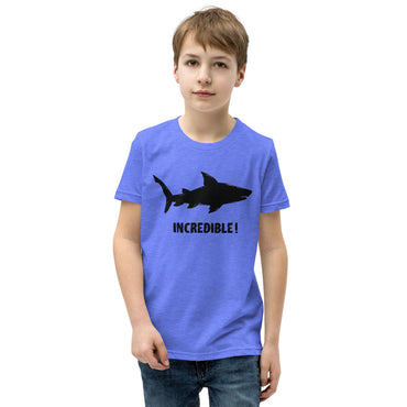 "Sharks Are Incredible!" Shark T-Shirt for Youth/Kids (Black Print) Heather Columbia Blue / S