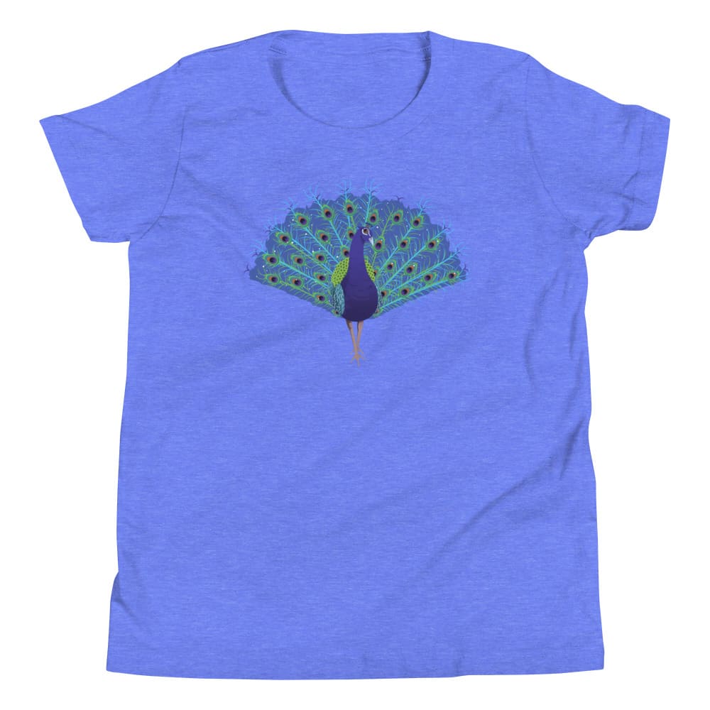 "Strut Your Stuff" Peacock T-Shirt for Kids/Youth Heather Columbia Blue / S