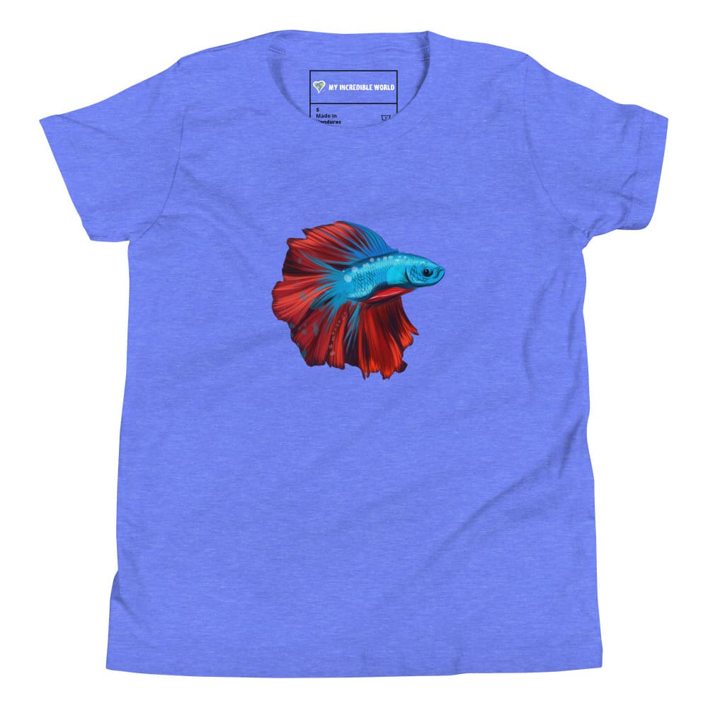 "Watercolor Betta" Betta Fish T-Shirt (Youth/Kids) Heather Columbia Blue / S