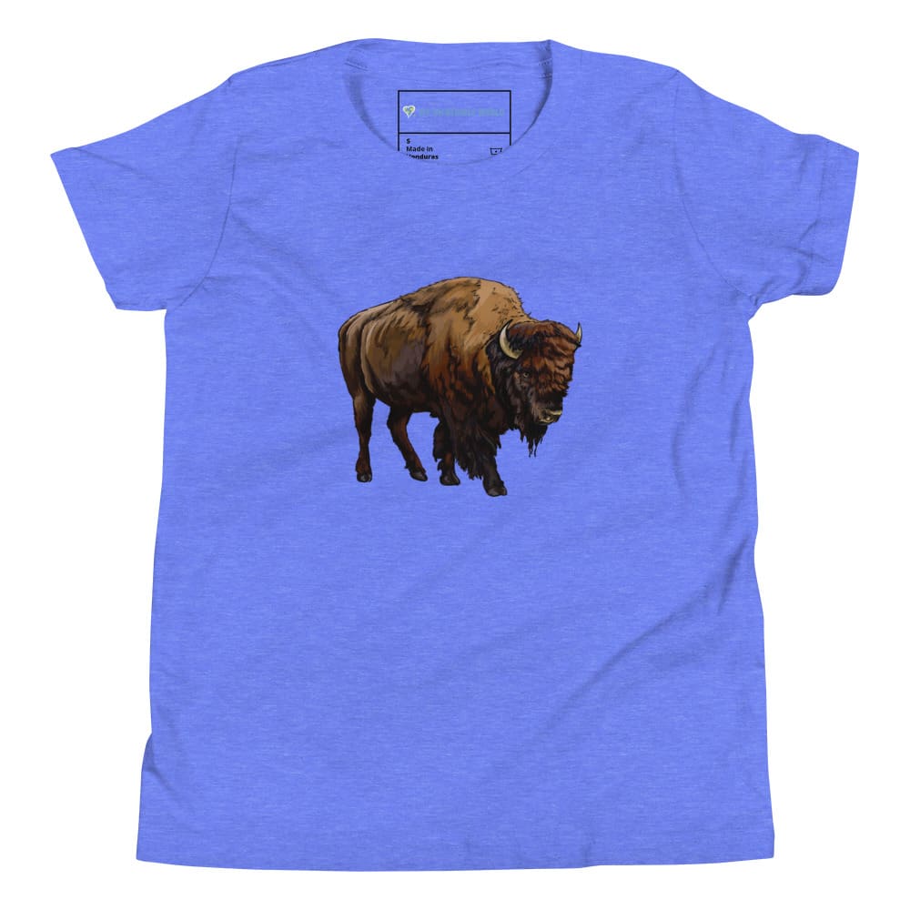 "Watercolor Bison" Bison T-Shirt (Youth/Kids) Heather Columbia Blue / S