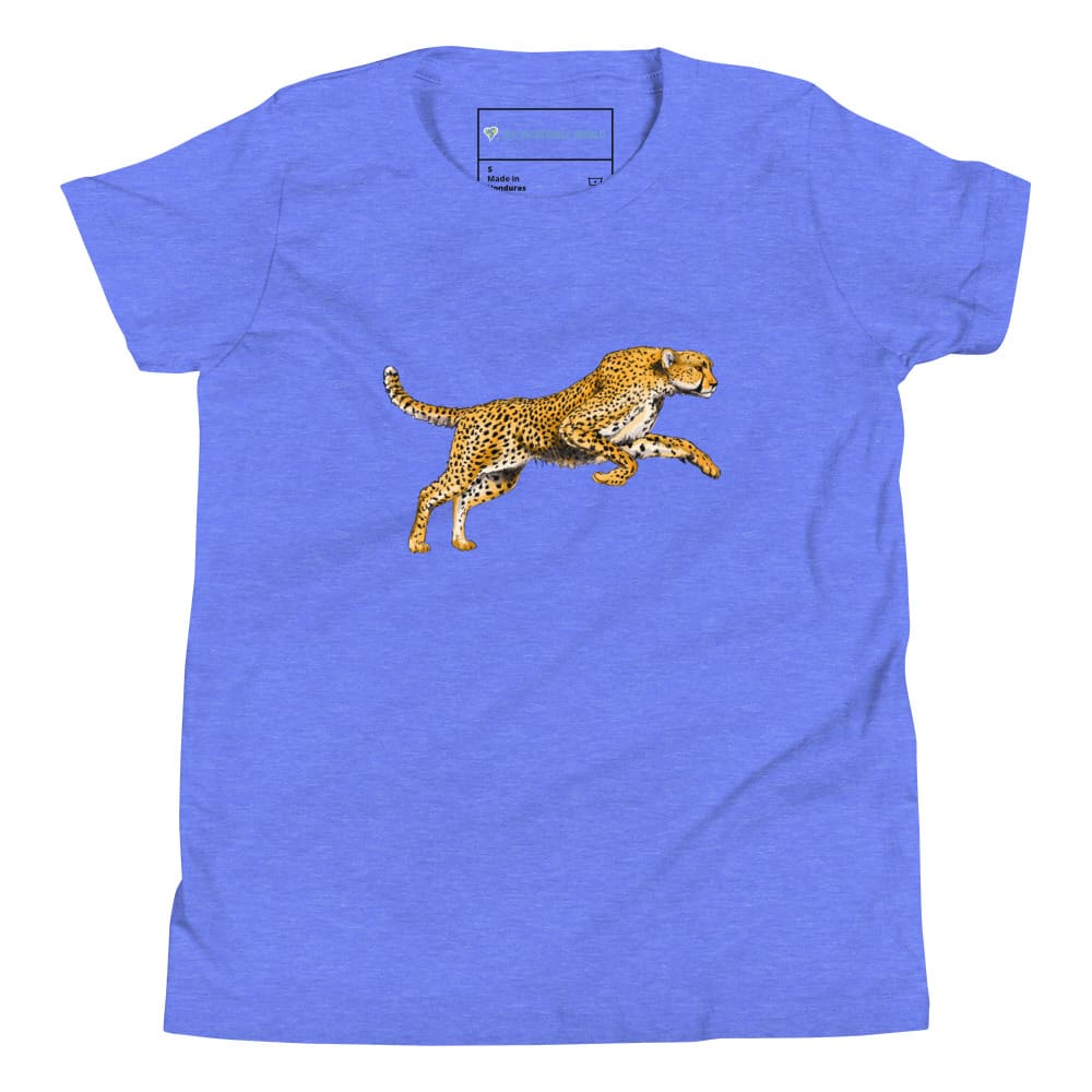 "Watercolor Cheetah" Cheetah T-Shirt (Youth/Kids) Heather Columbia Blue / S