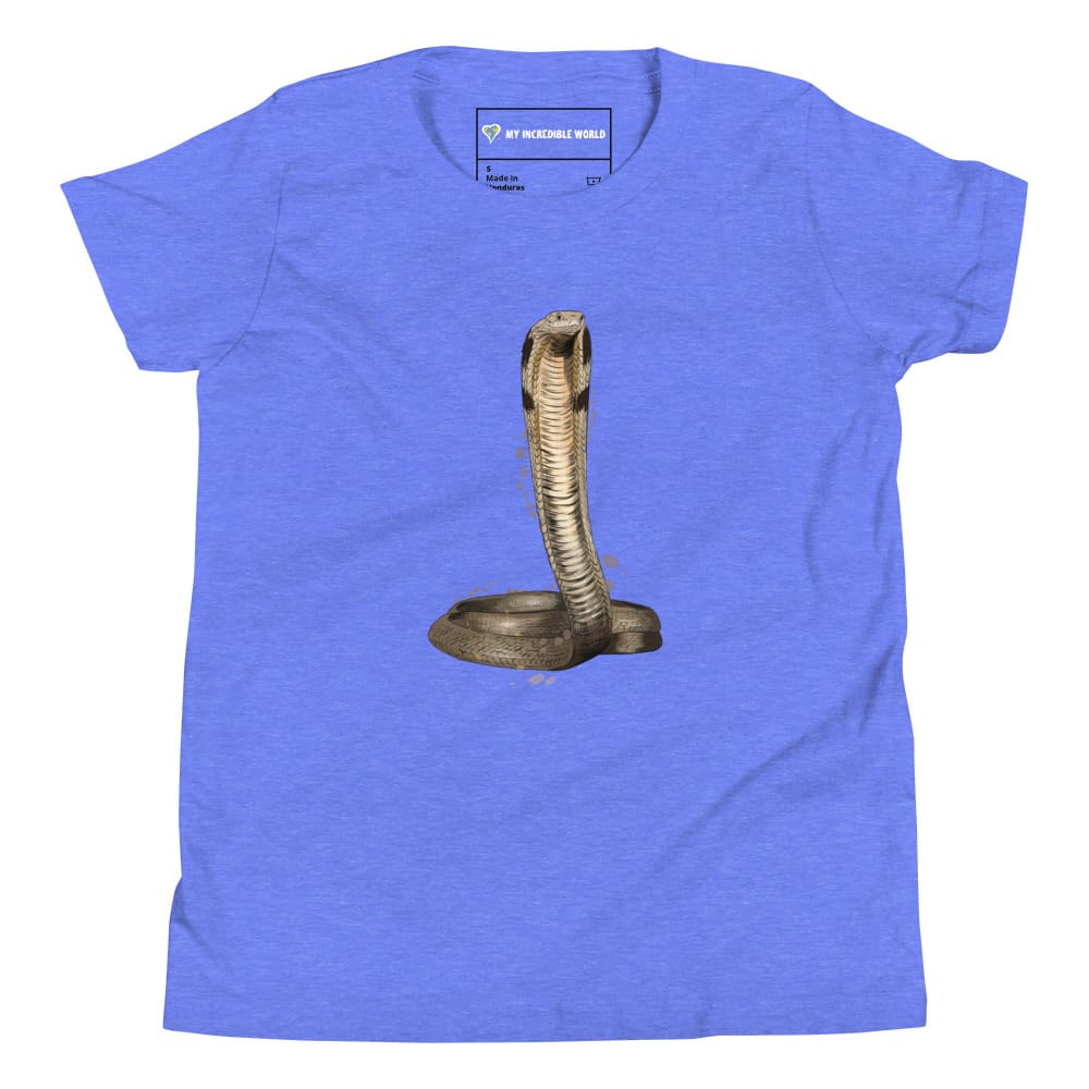 "Watercolor Cobra" Cobra Snake T-Shirt (Youth/Kids) Heather Columbia Blue / S